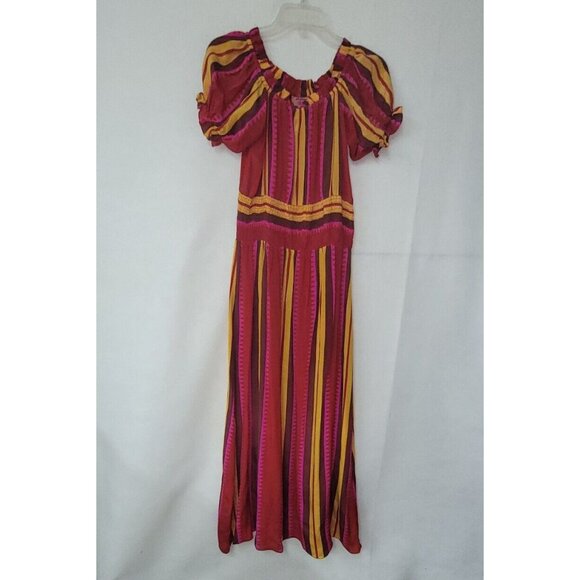 Anthropologie Anupamaa Tesni Striped Maxi Dress Womens XS‎ Pink Gold Purple Silk - Picture 1 of 13